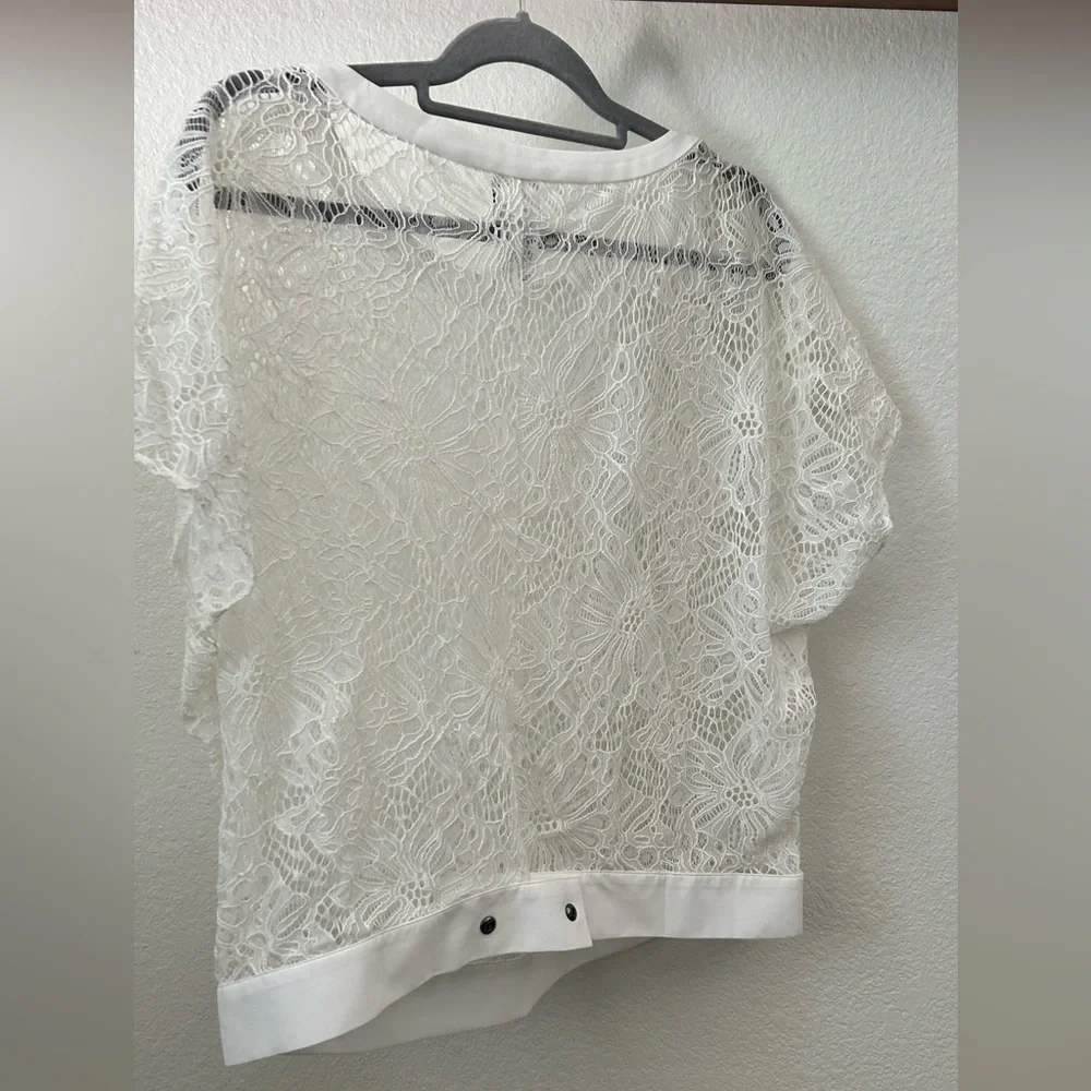 Cabi White Floral Lace Sheer Cap Sleeve Top Style 5342 Mens Medium - Picture 5 of 7